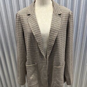 Matty M Beige and Brown Checked Boyfriend Blazer